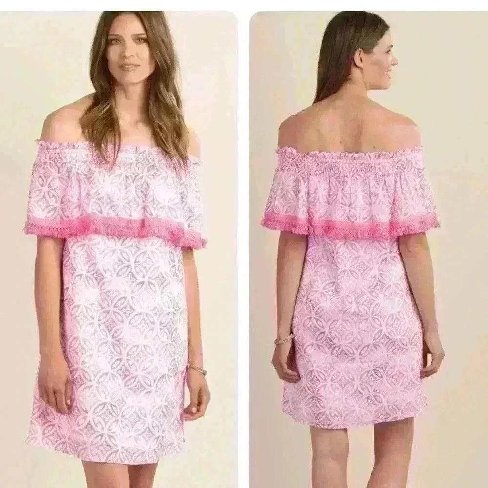 Hatley Women's  Olivia Dress Etched Mandala in Pink and White Boho Short Size XL